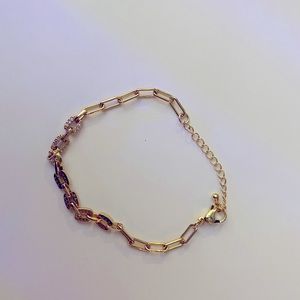 Gold chain link bracelet with pave rhinestones
